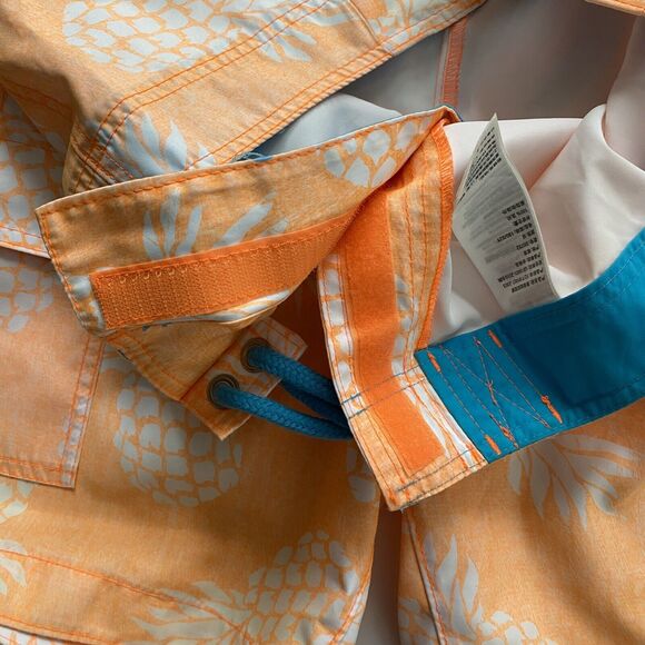 Hollister Mens Medium Neon Orange Pineapple Bermuda Board Shorts Swim Trunks - Picture 4 of 12